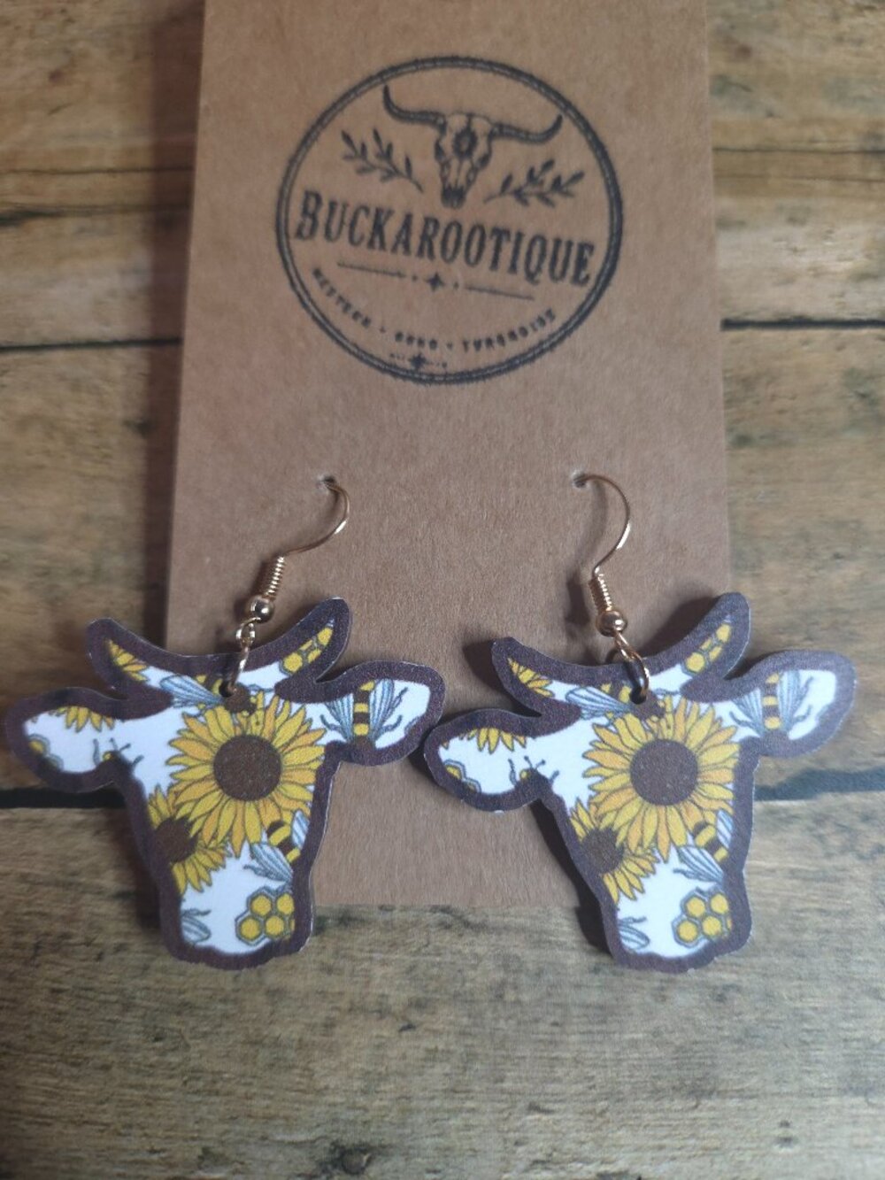 Western Sunflower Cow Skull Earrings Southwestern Farmhouse Boho Rodeo Jewelry